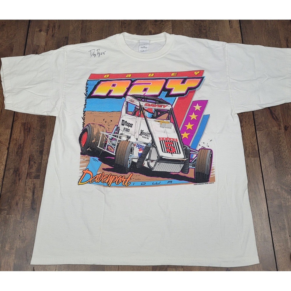 Vintage 2003 Davey Ray Dirt Track Racing Men's Graphic T Shirt Size XL Autograph